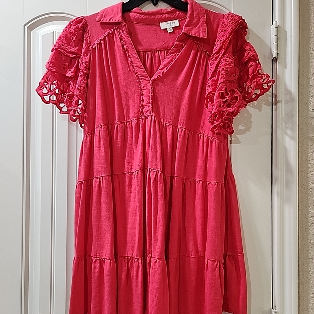 Elegant Umgee Pink Lace Sleeve Women's Dress